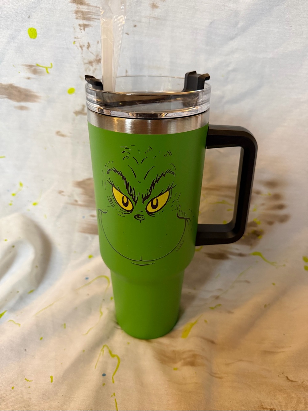 40oz Green Grinch Travel Mug with Handle and Lid 304 SST